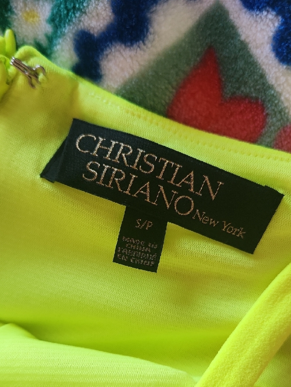 Christian Siriano Neon Yellow, Black & Lavender Tie-Shoulder Midi Dress - Picture 10 of 13